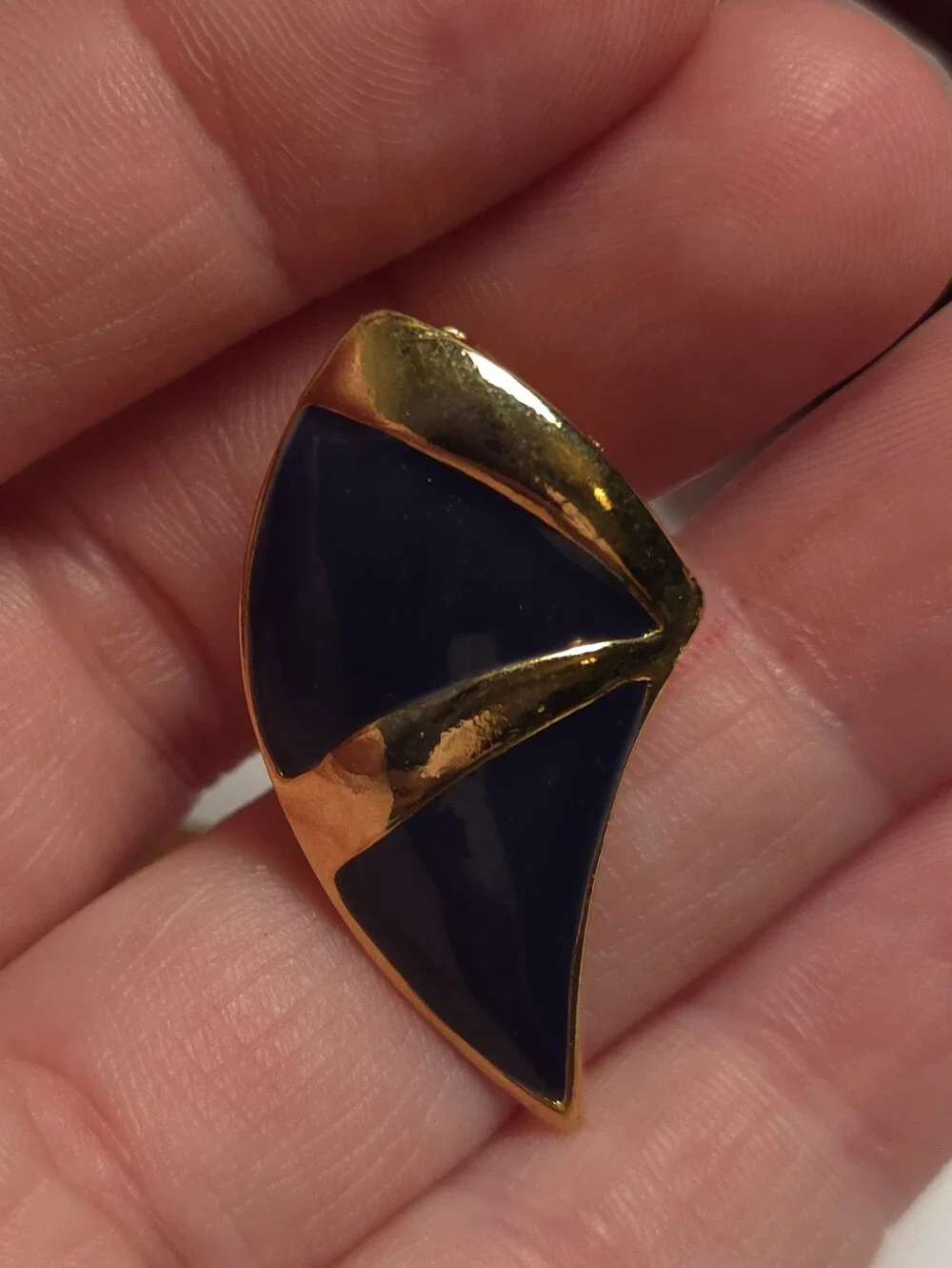 Vintage Monet Gold & Navy Blue Enamel Geometric Earrings Clip on Earrings Signed